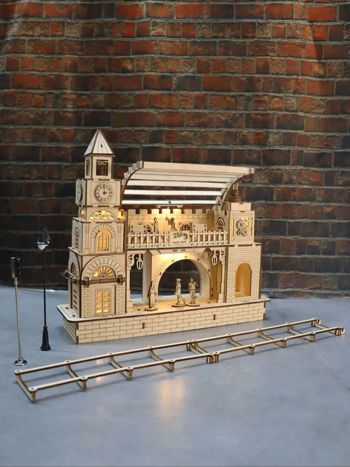 Railway Station Wooden Puzzle Kit- 3D DIY Construction Model Craft for Adults Kids, Unique Holiday Gift and Decorative Display