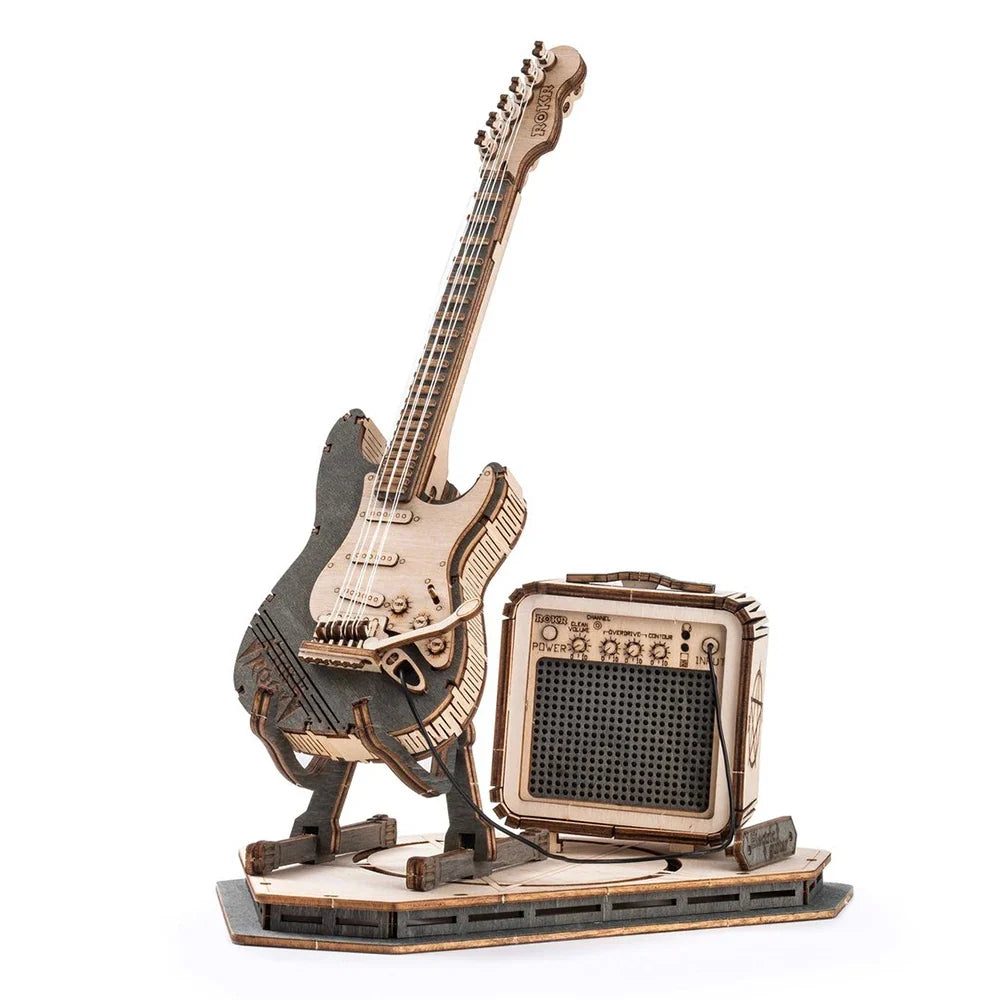Electric Guitar 3D Wooden Puzzle Set – Creative DIY Assembly Building Blocks for Kids and Adults, Perfect Christmas Gift
