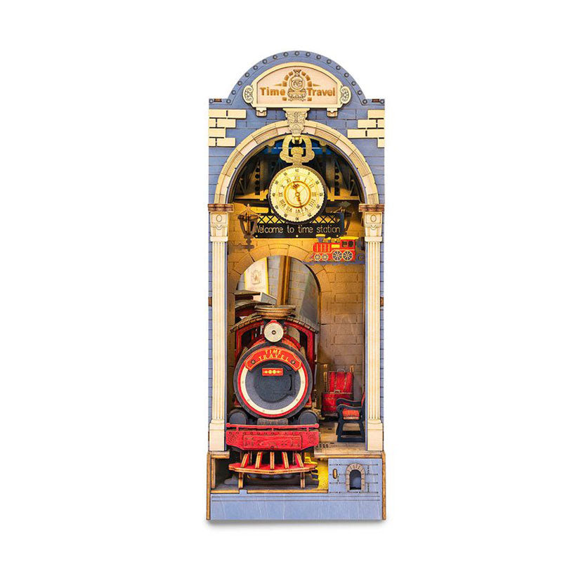 DIY Wooden Book Nook Time Travel Kit – 3D Puzzle Bookshelf Insert Decor for Readers and Creative Collectors