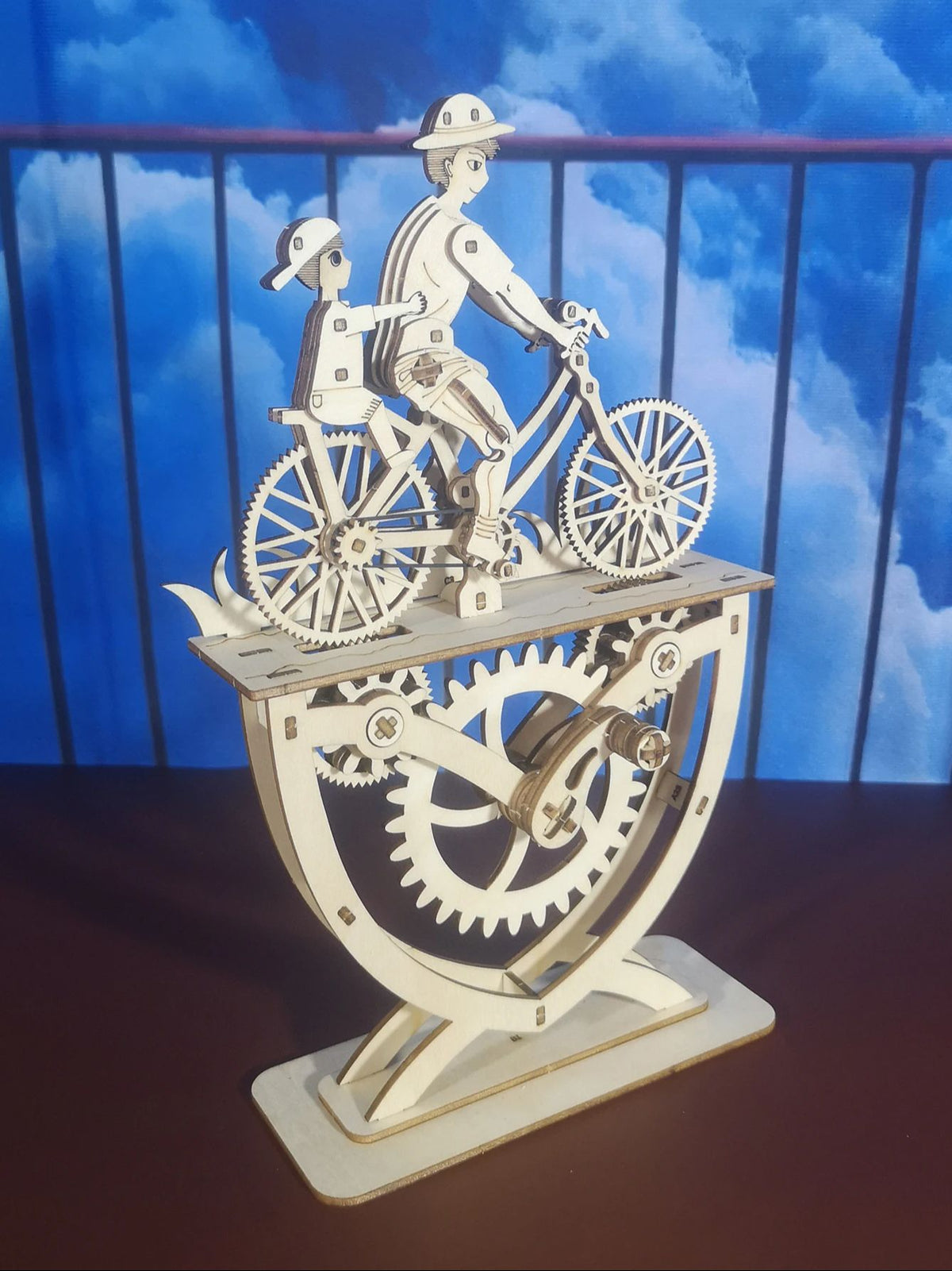Father and Son Bicycle 3D Wooden Puzzle – Handmade DIY Assembly Model for Creative Desk Decoration