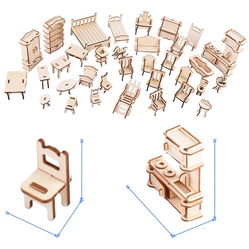 Miniature Villa Dollhouse 3D Puzzle – DIY Wooden Doll House Model with Furniture for Kids Pretend Play