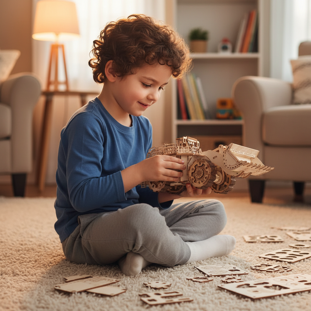 Wooden Bulldozer Puzzle Kit - 3D DIY Assembly Model Toy for Adults and Kids, Creative Educational Gift for Holidays and Decoration