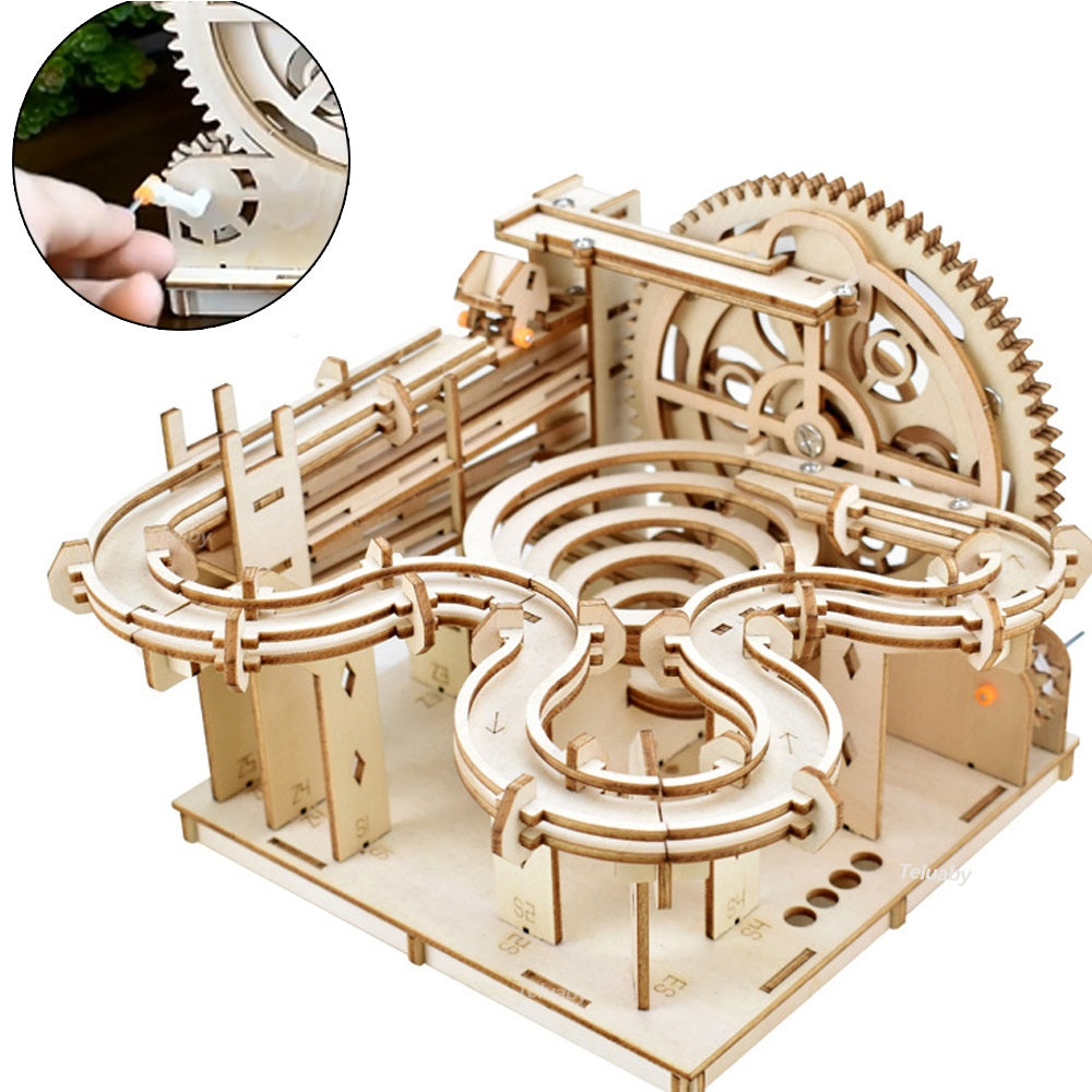 Wooden Marble Run Puzzle – 3D STEAM Mechanical Track Building Kit for Kids and Adults Educational Fun