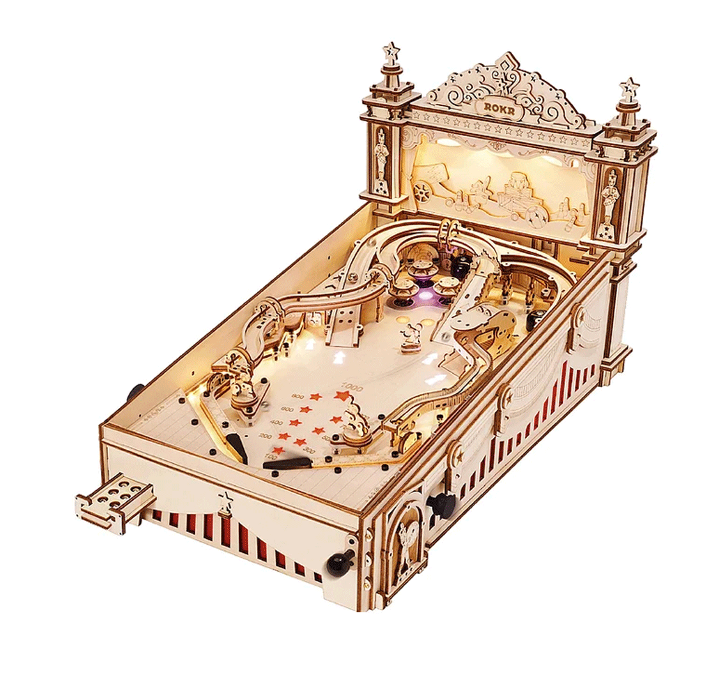 Vintage Style Wooden Pinball Machine – 3D DIY Puzzle Game for Kids, Adults and Family Party Entertainment