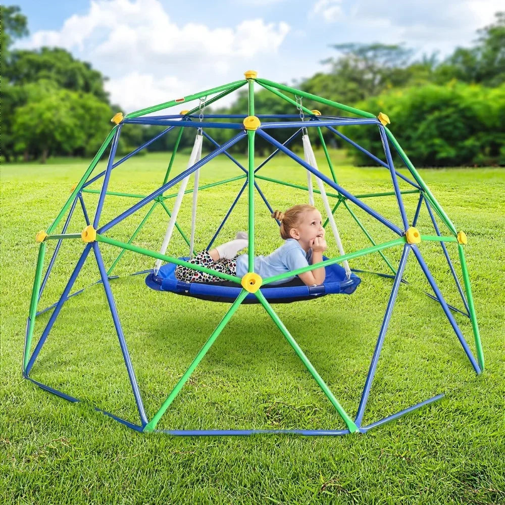 Climbing Dome for Kids - 10FT Geometric Jungle Gym Climber Supports 800lbs, Rust & UV Resistant with Bonus Hammock Fun