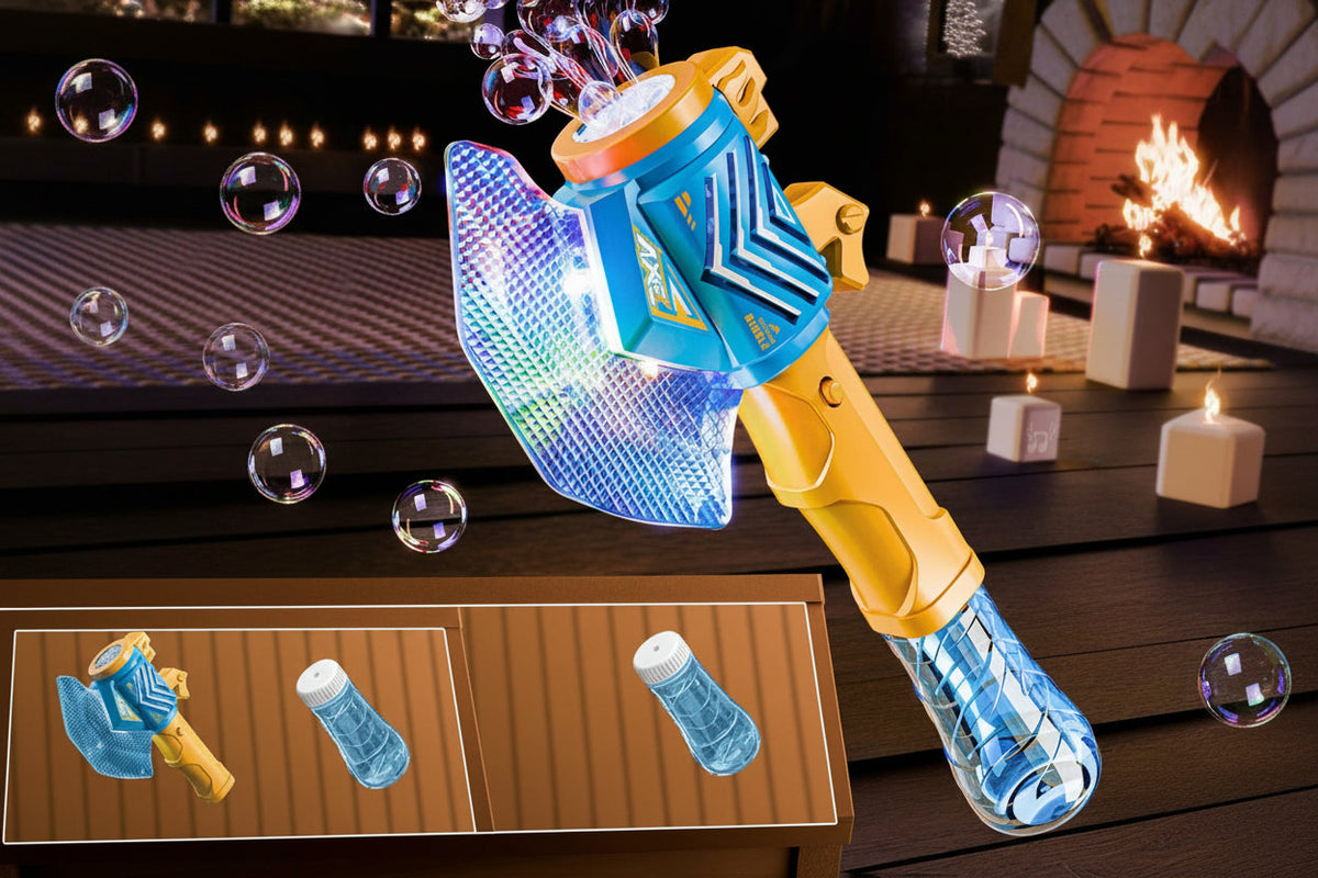 Tomahawk Bubble Machine Toy - Electric Light Up Bubble Blaster for Kids Outdoor Games, Parties and Summer Entertainment