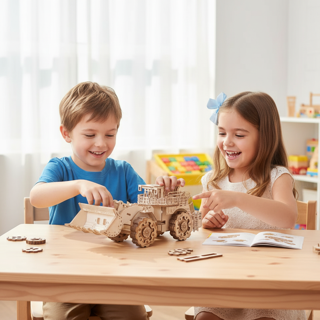Wooden Bulldozer Puzzle Kit - 3D DIY Assembly Model Toy for Adults and Kids, Creative Educational Gift for Holidays and Decoration