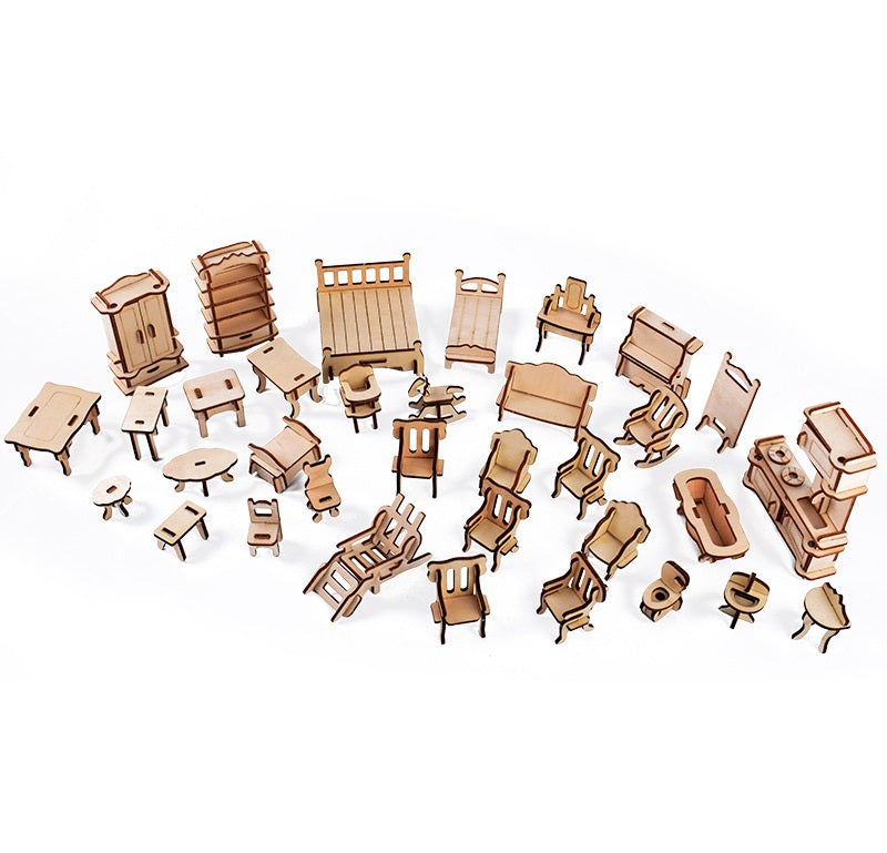 Wooden Miniature Dollhouse Puzzle – DIY Assembled 3D Doll House Model Kit for Girls and Creative Play