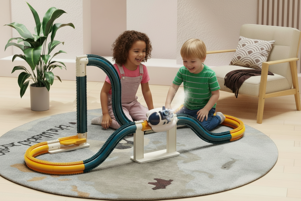 DIY Track Car Toy Set with Steam Effect- 30pcs Assembly Railway Track Kit, Interactive Educational Toy for Kids Family Playtime