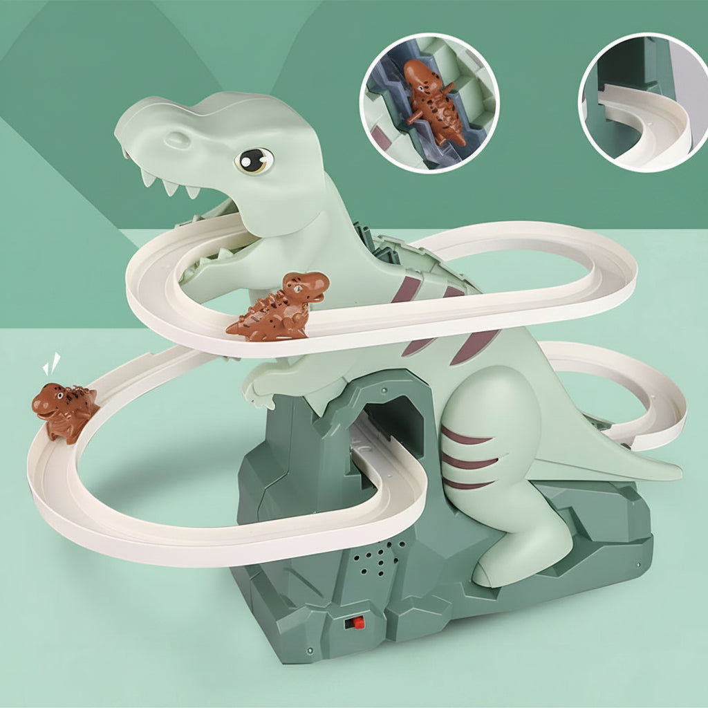 Dinosaur Climbing Slide Toy - Electric Music Puzzle Track Set with Mini Dinosaurs for Kids Christmas and Birthday Fun