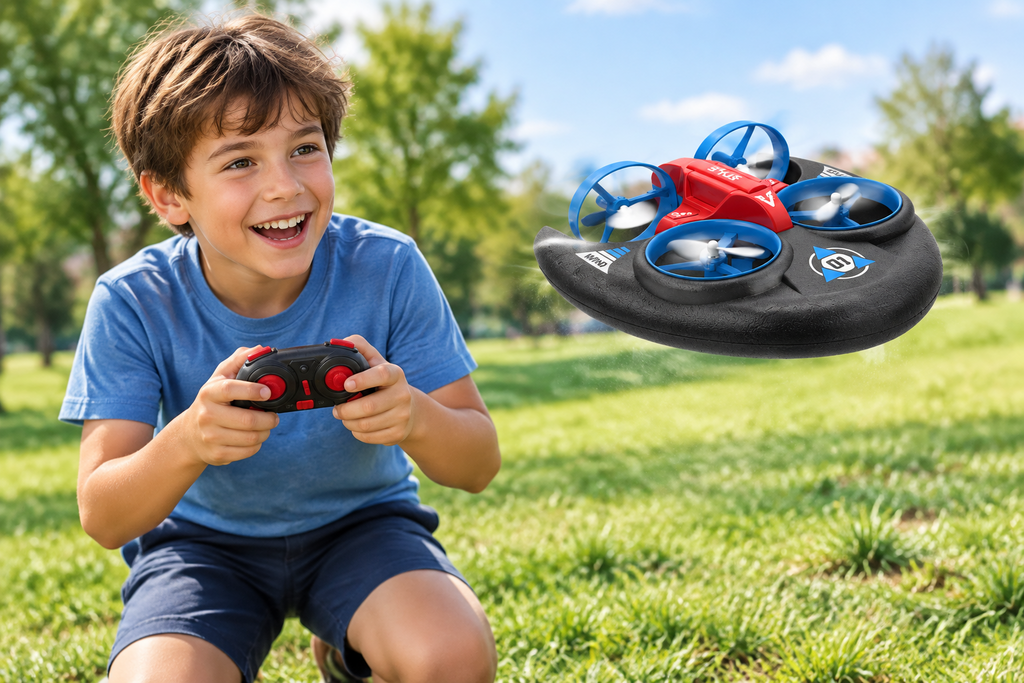 Multifunction RC Hovercraft – 2.4G Water, Land and Air Mini Drone Vehicle for Kids, Outdoor Play and Gifts