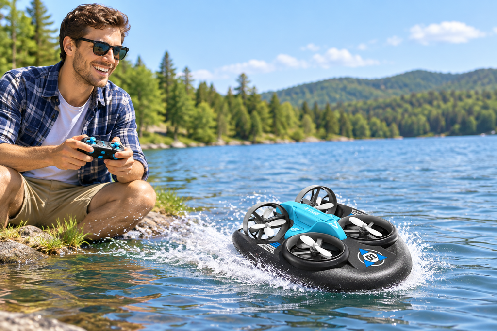 Multifunction RC Hovercraft – 2.4G Water, Land and Air Mini Drone Vehicle for Kids, Outdoor Play and Gifts