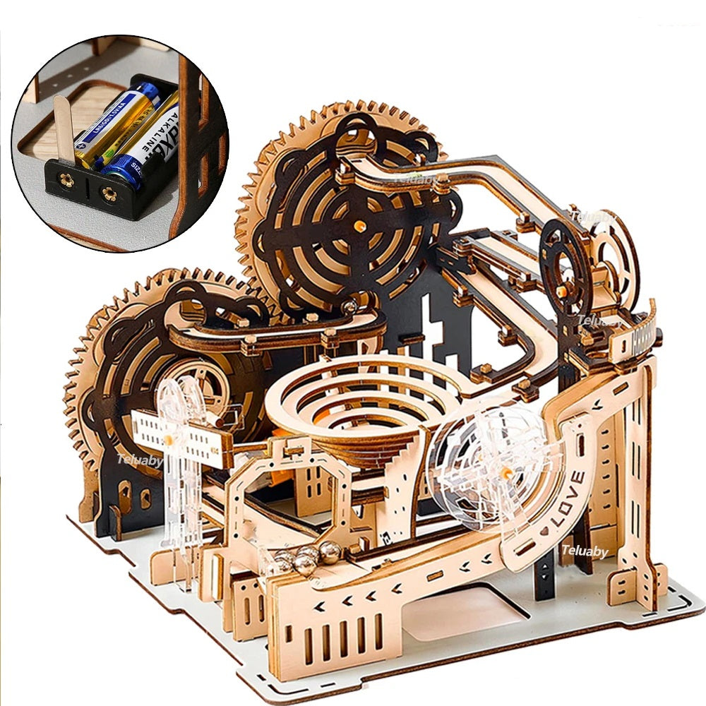 Wooden Marble Run Puzzle – 3D STEAM Mechanical Track Building Kit for Kids and Adults Educational Fun