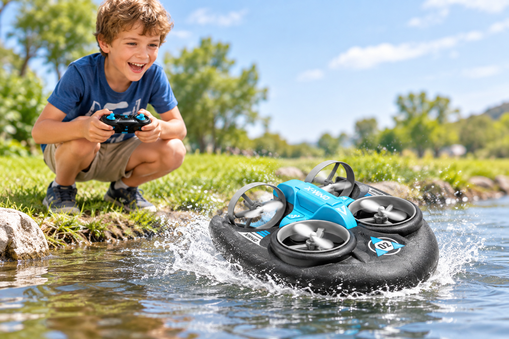 Multifunction RC Hovercraft – 2.4G Water, Land and Air Mini Drone Vehicle for Kids, Outdoor Play and Gifts