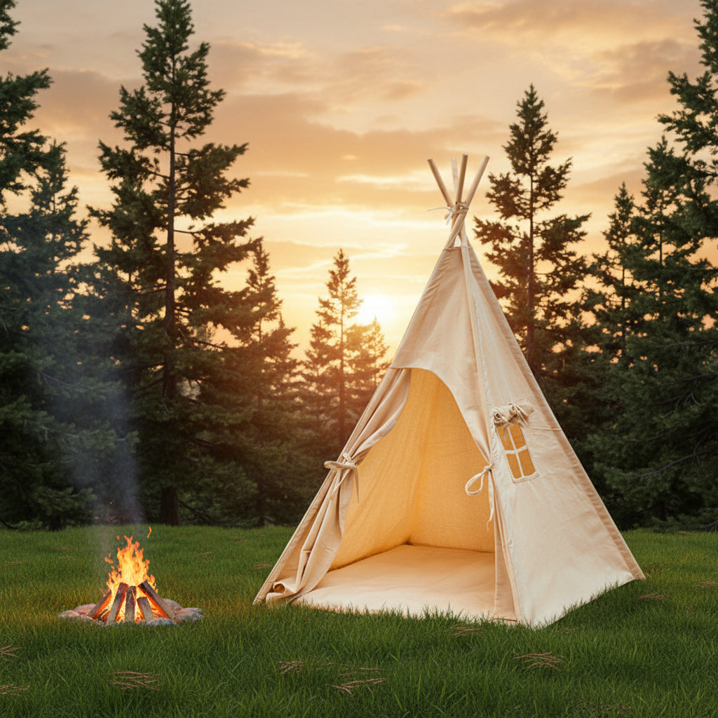 Portable Kids Teepee Play Tent - Large Canvas Wigwam Playhouse for Indoor Adventures, Reading Nooks and Bedroom Decoration