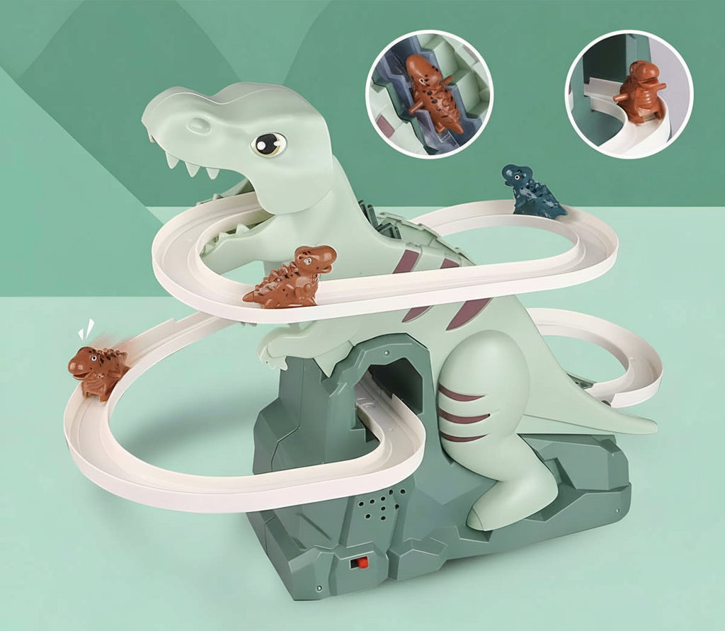 Dinosaur Climbing Slide Toy - Electric Music Puzzle Track Set with Mini Dinosaurs for Kids Christmas and Birthday Fun