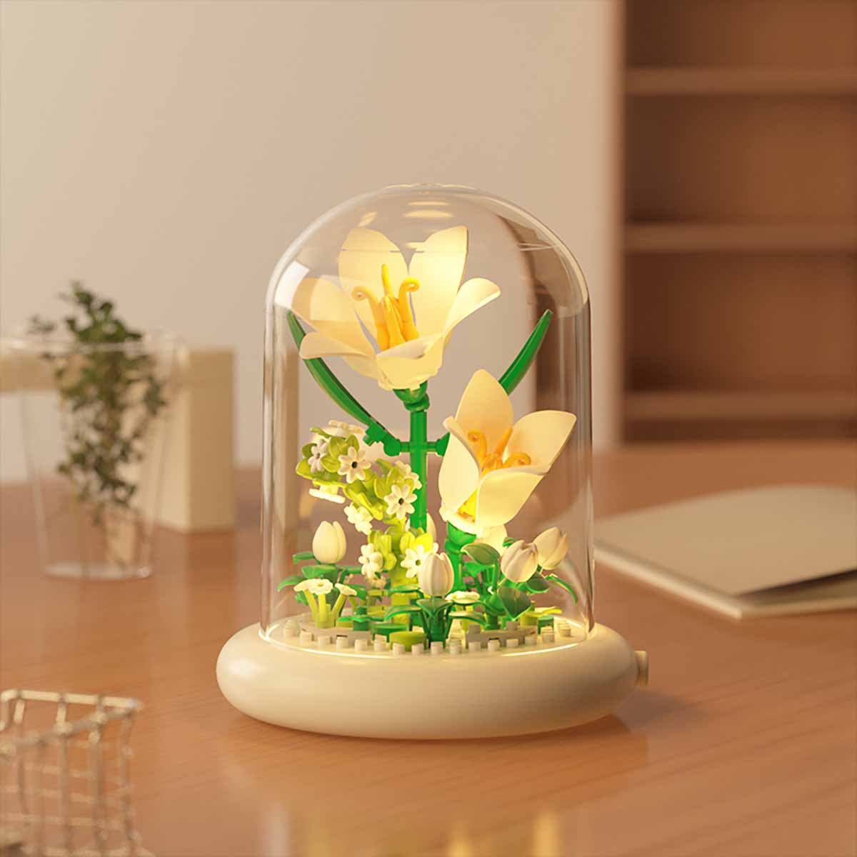 Lighted Bonsai Building Block Set – DIY Flower Bouquet Brick Toy with Dust Cover, Creative Desktop Decoration Gift for Girls