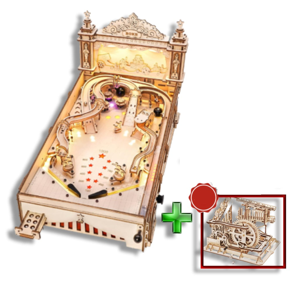 Vintage Style Wooden Pinball Machine – 3D DIY Puzzle Game for Kids, Adults and Family Party Entertainment