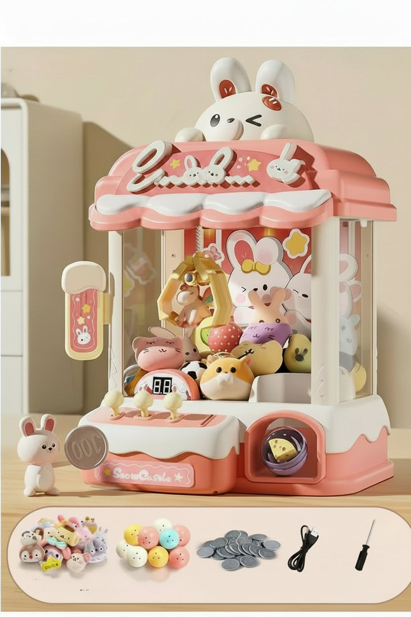 Mini Dinosaur Claw Machine Toy - Coin Operated Rabbit Arcade Crane Game for Kids Birthday Gifts and Interactive Home Entertainment