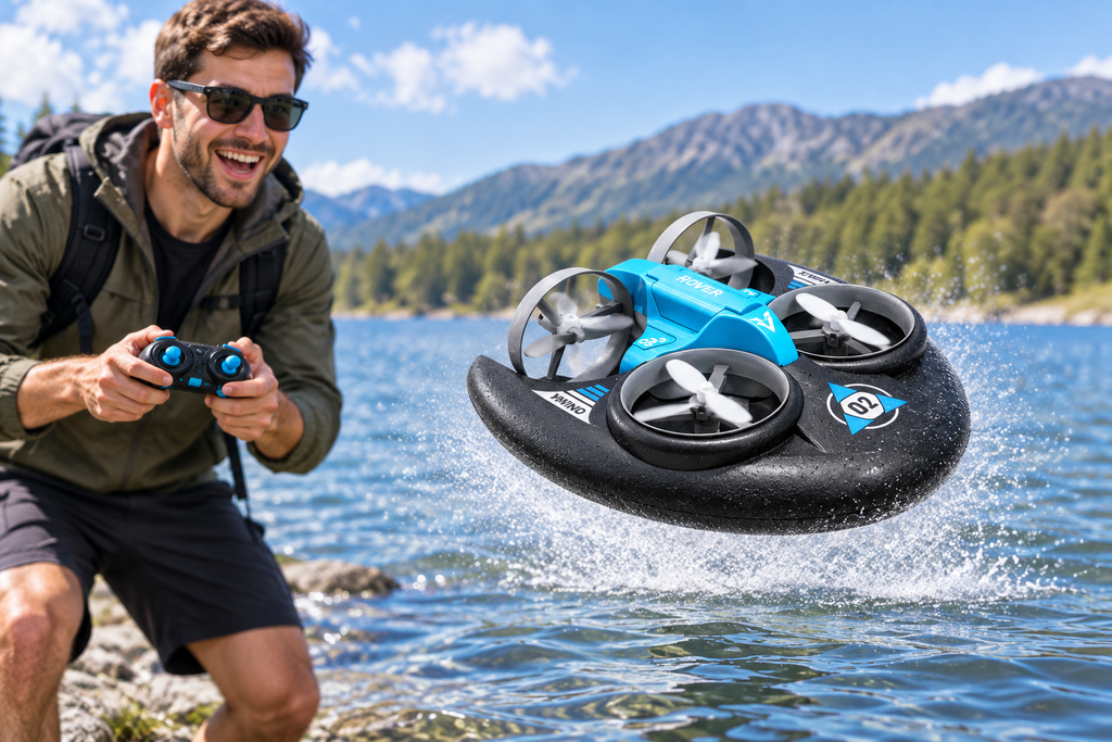 Multifunction RC Hovercraft – 2.4G Water, Land and Air Mini Drone Vehicle for Kids, Outdoor Play and Gifts