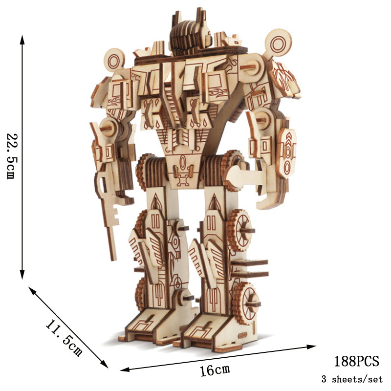 Kendo Robot Wooden Puzzle - DIY Assembly Educational Model Toy for Kids, Creative STEM Learning and Home Decoration