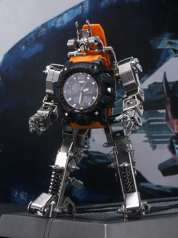 Mechanical Metal Watch Stand Model - 3D DIY Robot Building Kit for Creative Desktop Decoration and Unique Birthday Gift Display