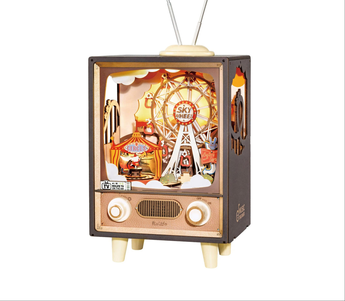 Robotime Sunset Carnival Music Box – 3D Wooden Ferris Wheel Puzzle with Lights for Home Decor and Gifts