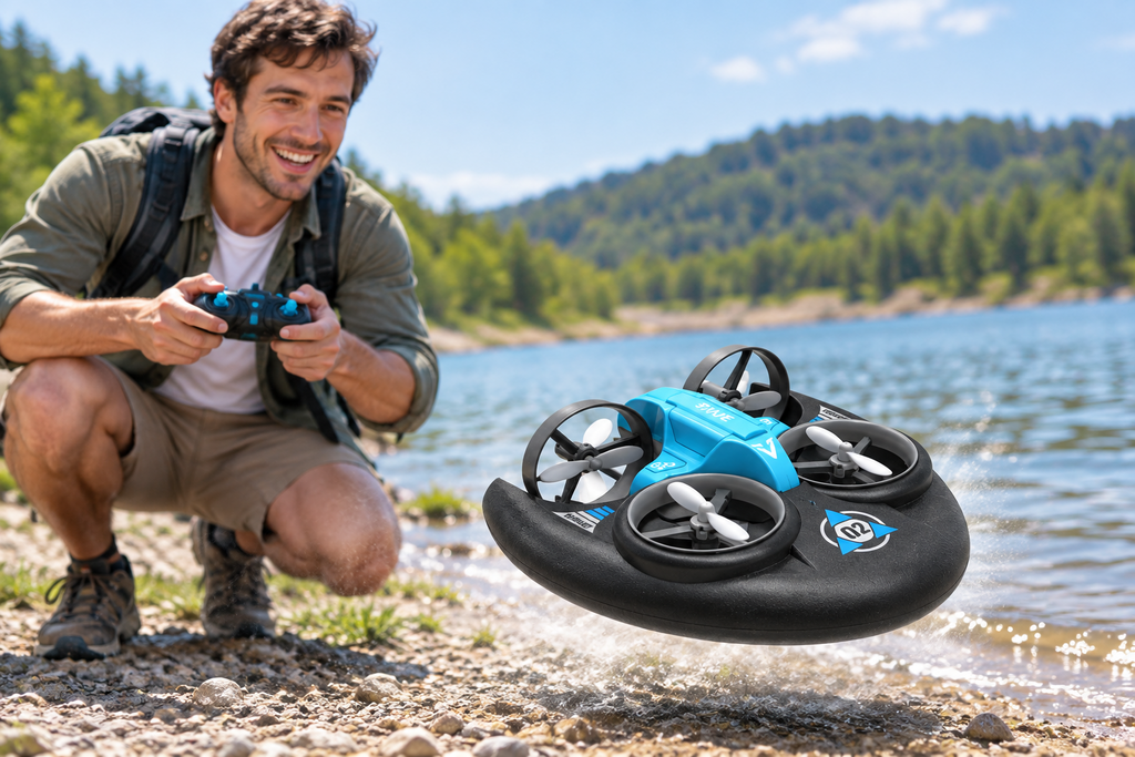 Multifunction RC Hovercraft – 2.4G Water, Land and Air Mini Drone Vehicle for Kids, Outdoor Play and Gifts