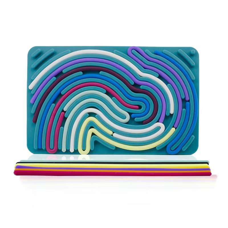 Montessori Sensory Busy Board-Motor Skills Activity Toy with Colorful Silicone Rods for Kids Travel Learning and Stress Relief