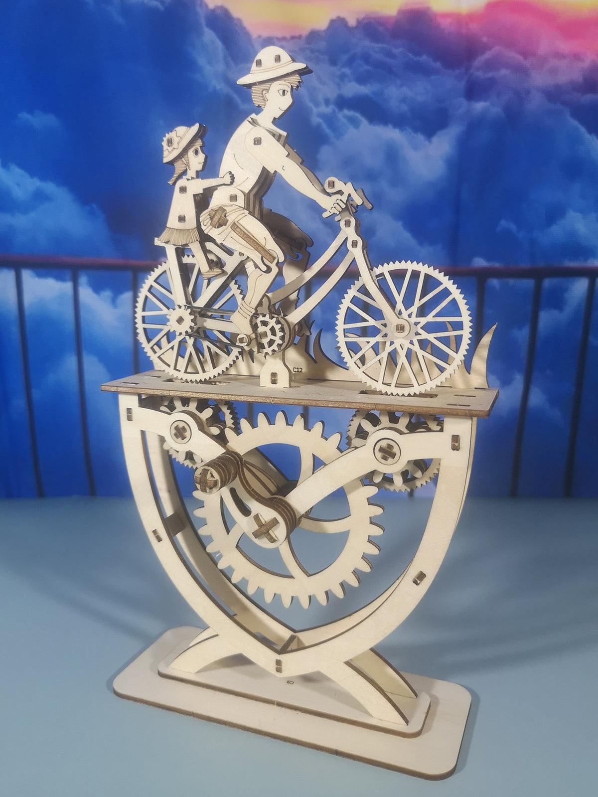 Father and Son Bicycle 3D Wooden Puzzle – Handmade DIY Assembly Model for Creative Desk Decoration