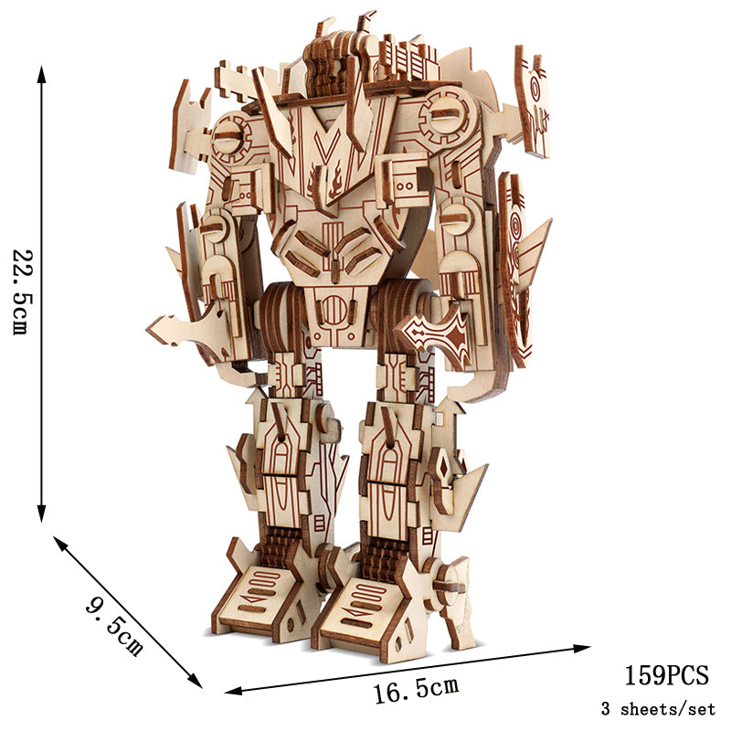 Kendo Robot Wooden Puzzle - DIY Assembly Educational Model Toy for Kids, Creative STEM Learning and Home Decoration