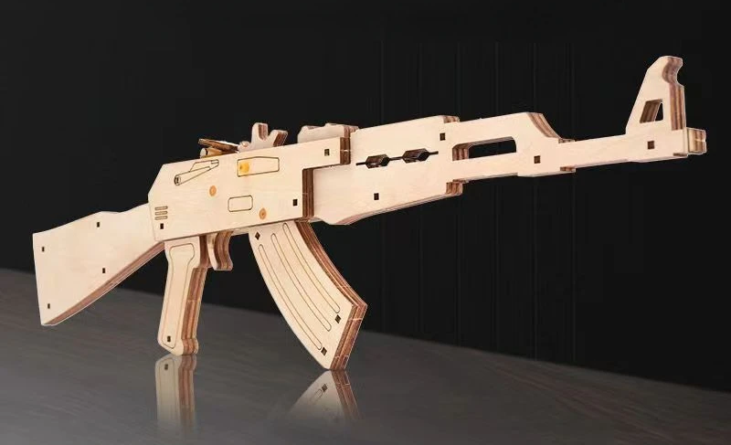 DIY Wooden Mechanical Gun Model Kit – 3D Shooting Style Assembly Puzzle Toy for Kids and Teens Creative STEM Gift