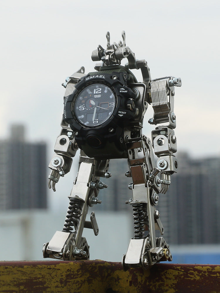 Mechanical Metal Watch Stand Model - 3D DIY Robot Building Kit for Creative Desktop Decoration and Unique Birthday Gift Display