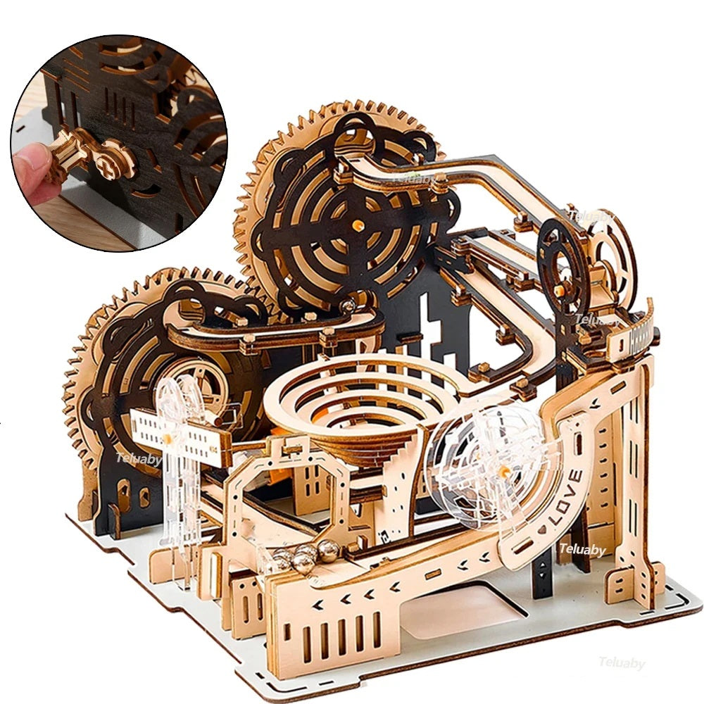 Wooden Marble Run Puzzle – 3D STEAM Mechanical Track Building Kit for Kids and Adults Educational Fun