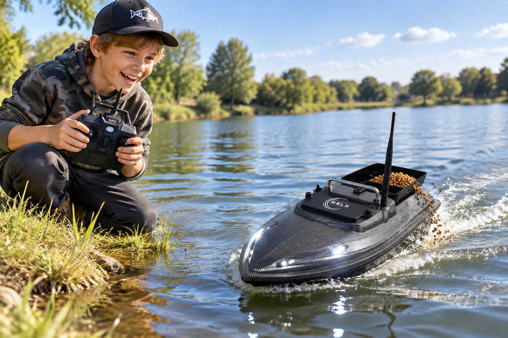 GPS RC Fishing Bait Boat – 360° Spreader with Dual Remote Controls, Saved Fishing Spots and One-Key Return for Convenient Bait Delivery