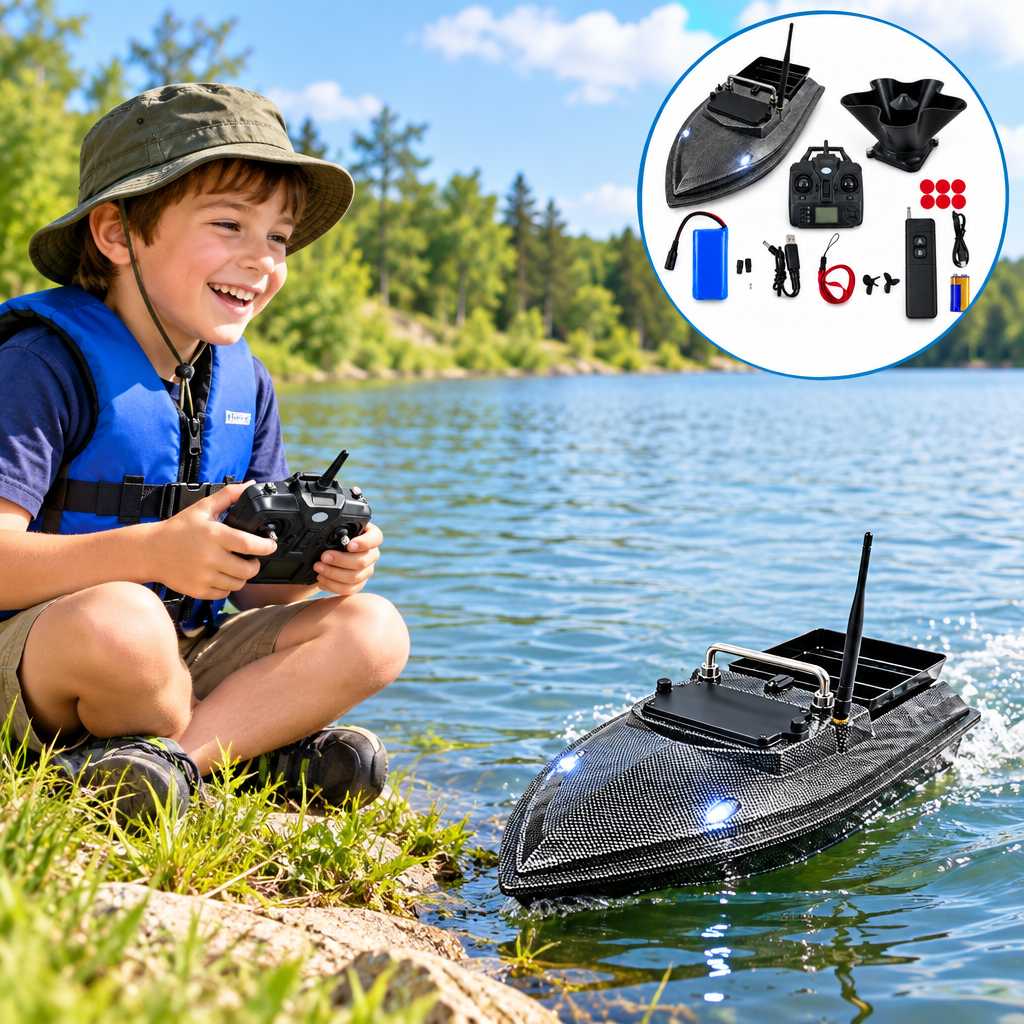 GPS RC Fishing Bait Boat – 360° Spreader with Dual Remote Controls, Saved Fishing Spots and One-Key Return for Convenient Bait Delivery