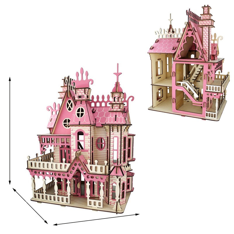 Miniature Villa Dollhouse 3D Puzzle – DIY Wooden Doll House Model with Furniture for Kids Pretend Play