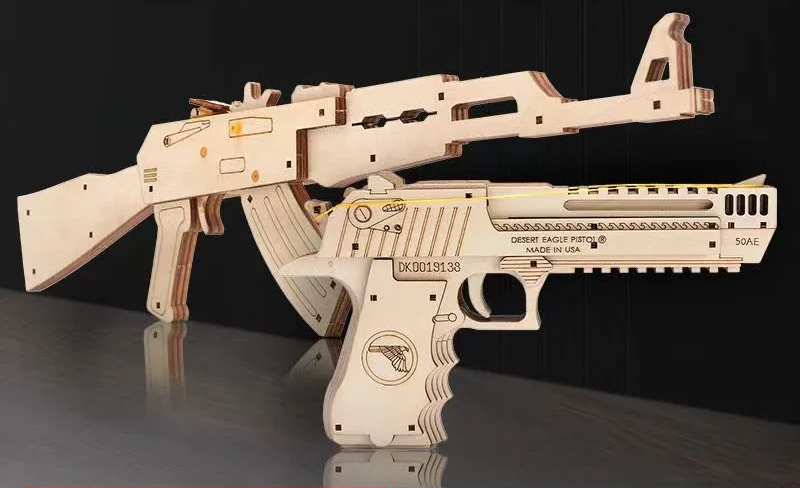 DIY Wooden Mechanical Gun Model Kit – 3D Shooting Style Assembly Puzzle Toy for Kids and Teens Creative STEM Gift