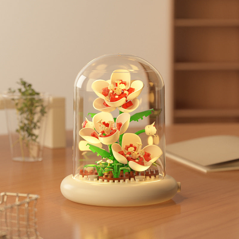 Lighted Bonsai Building Block Set – DIY Flower Bouquet Brick Toy with Dust Cover, Creative Desktop Decoration Gift for Girls