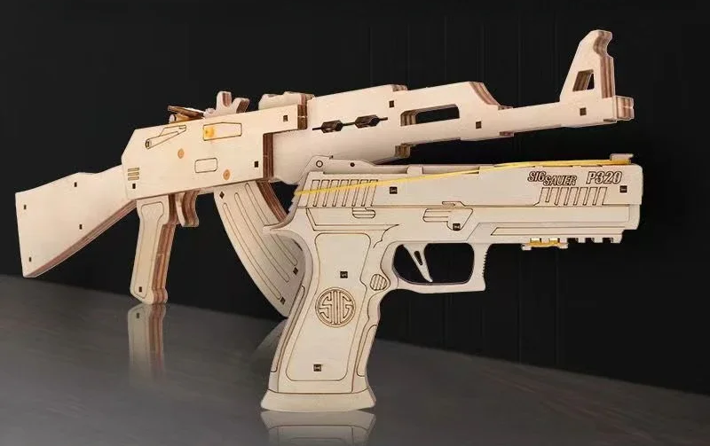 DIY Wooden Mechanical Gun Model Kit – 3D Shooting Style Assembly Puzzle Toy for Kids and Teens Creative STEM Gift