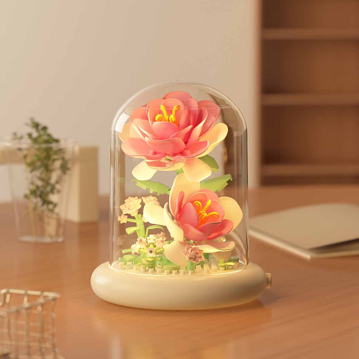 Lighted Bonsai Building Block Set – DIY Flower Bouquet Brick Toy with Dust Cover, Creative Desktop Decoration Gift for Girls