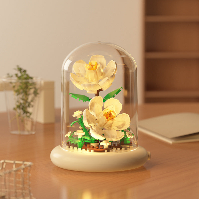 Lighted Bonsai Building Block Set – DIY Flower Bouquet Brick Toy with Dust Cover, Creative Desktop Decoration Gift for Girls