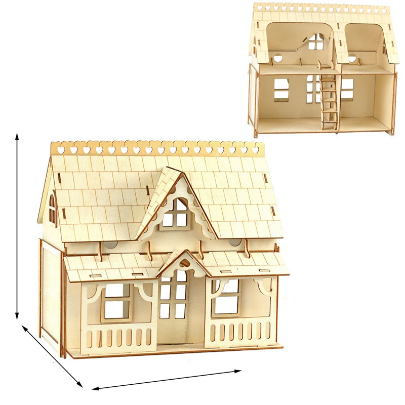 Miniature Villa Dollhouse 3D Puzzle – DIY Wooden Doll House Model with Furniture for Kids Pretend Play