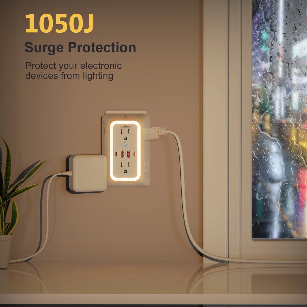 Outlet Extender with USB-C & Night Light