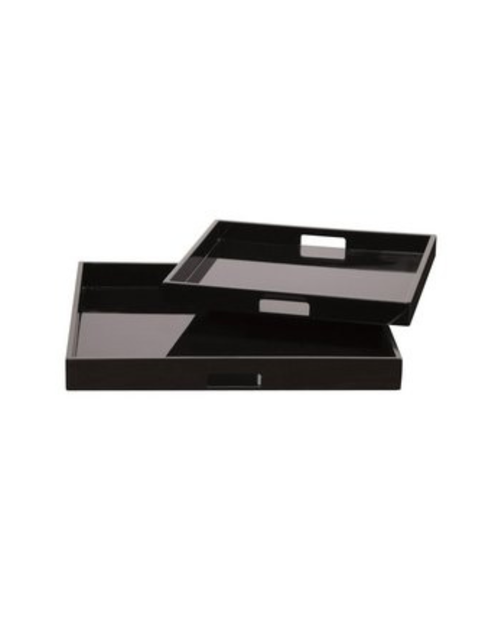 Black Lacquer Wood Trays - Set of 2