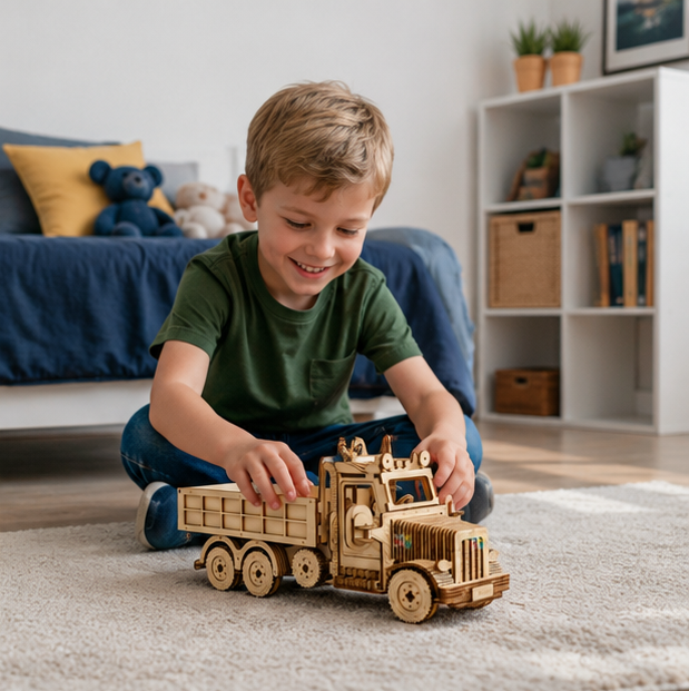 Wooden Vehicle Puzzle Set - 3D DIY Truck Sports Car Model Kit with Movable Parts, Educational Toy Gift for Kids and Adults