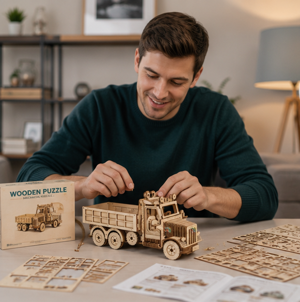 Wooden Vehicle Puzzle Set - 3D DIY Truck Sports Car Model Kit with Movable Parts, Educational Toy Gift for Kids and Adults