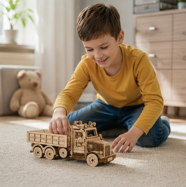 Wooden Vehicle Puzzle Set - 3D DIY Truck Sports Car Model Kit with Movable Parts, Educational Toy Gift for Kids and Adults