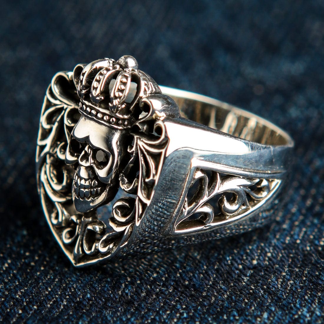 Crown Sterling Silver Skull Ring with Red Garnet Eyes