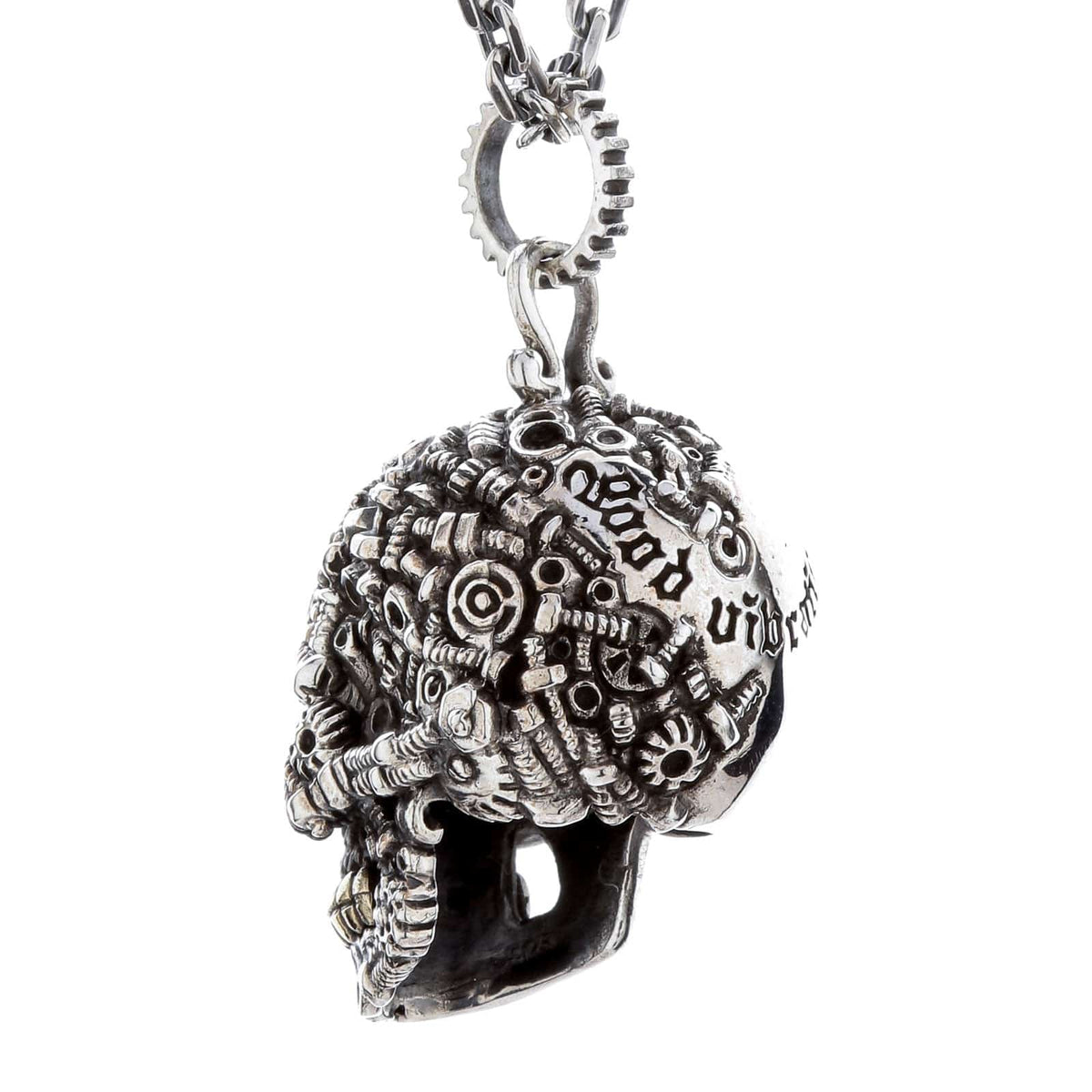 Steampunk Skull Pendant — .925 Sterling Silver with Copper & Brass